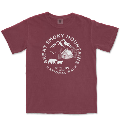 Great Smoky Mountains National Park Comfort Colors T-Shirt – Bears and Cabin