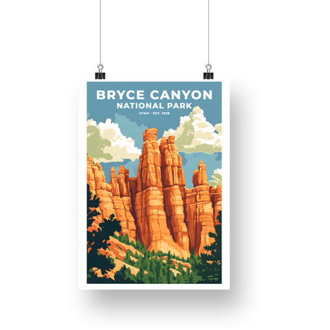 Bryce Canyon National Park Poster – Golden Hoodoos & Green Pines