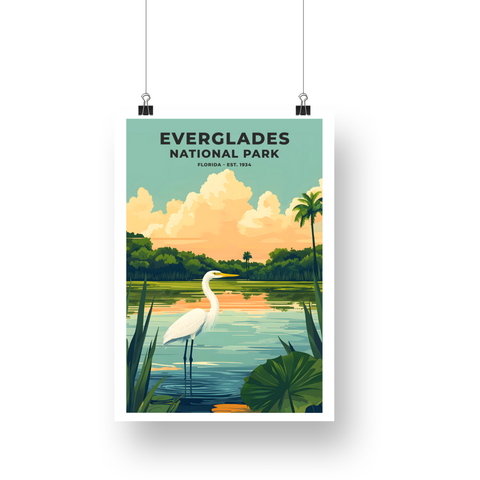Everglades National Park Poster – White Heron & Palm Wetland