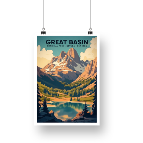 Great Basin National Park Poster – Mountain Lake & Golden Meadow