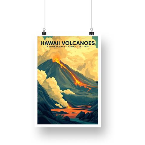 Hawaii Volcanoes National Park Poster – Glowing Lava & Volcano