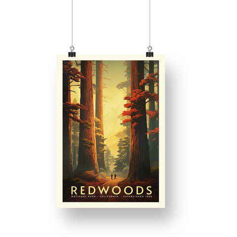 Redwood National Park Poster – Redwood Canopy & Golden Sunset