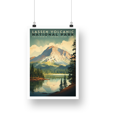 Lassen Volcanic National Park Poster – Rocky Summit & Forest Lake
