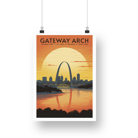 Gateway Arch National Park Poster – Arch Skyline & Golden Sun