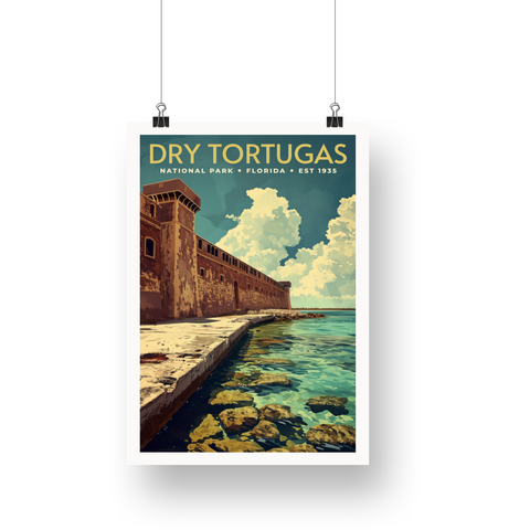 Dry Tortugas National Park Poster – Brick Fort & Coastal Path
