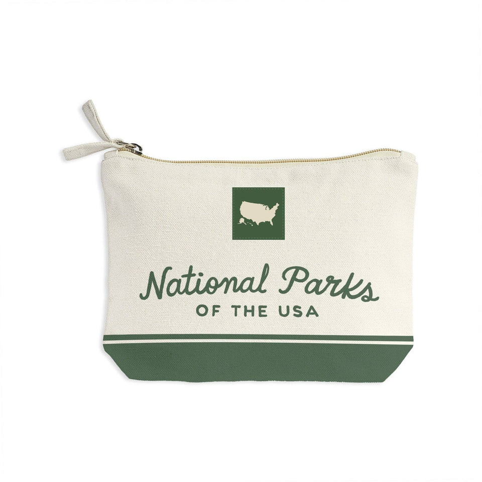 National Parks of the USA Illustrated Map Recycled Canvas Zip Pouch