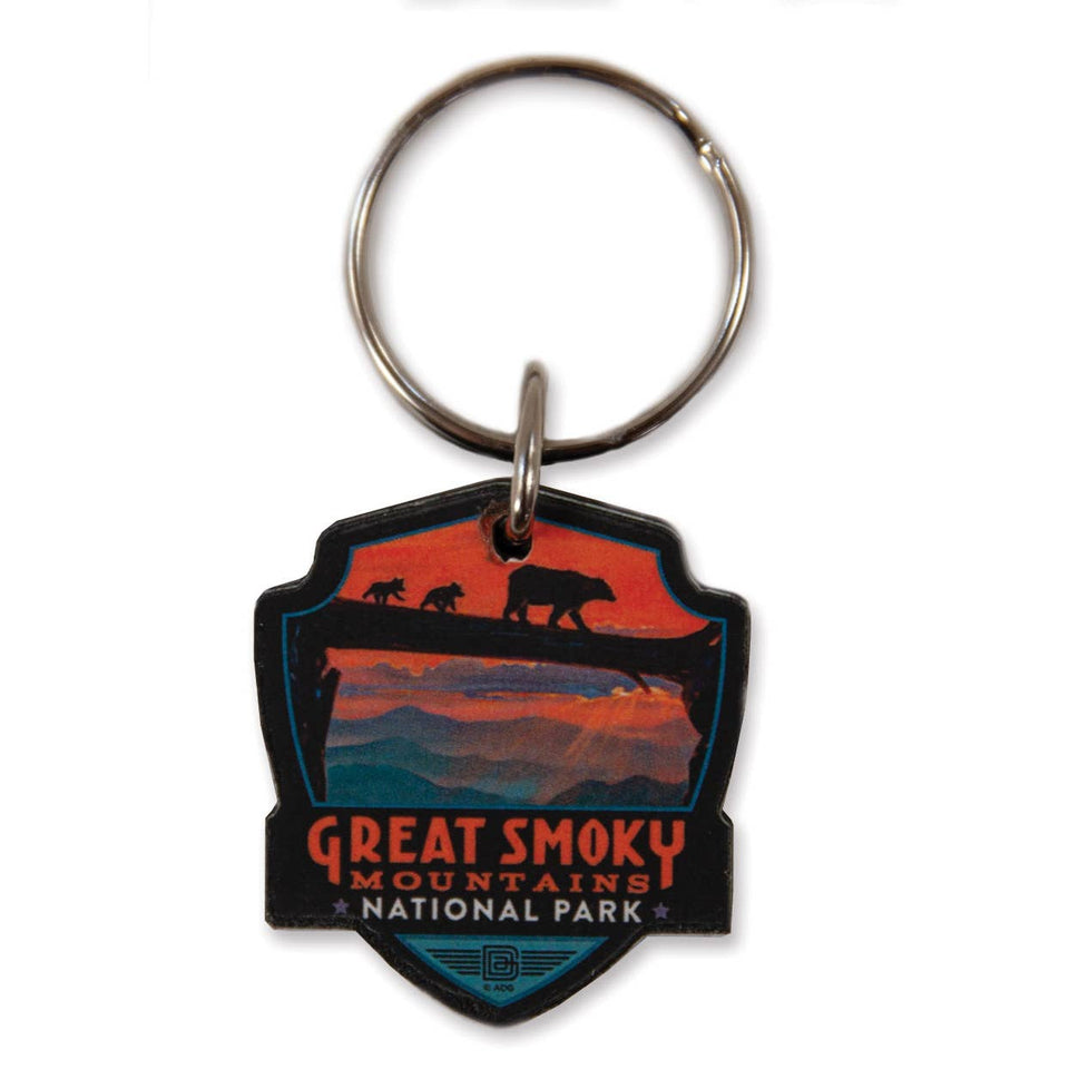 Great Smoky Mountains National Park Bear Crossing Wooden Key Ring
