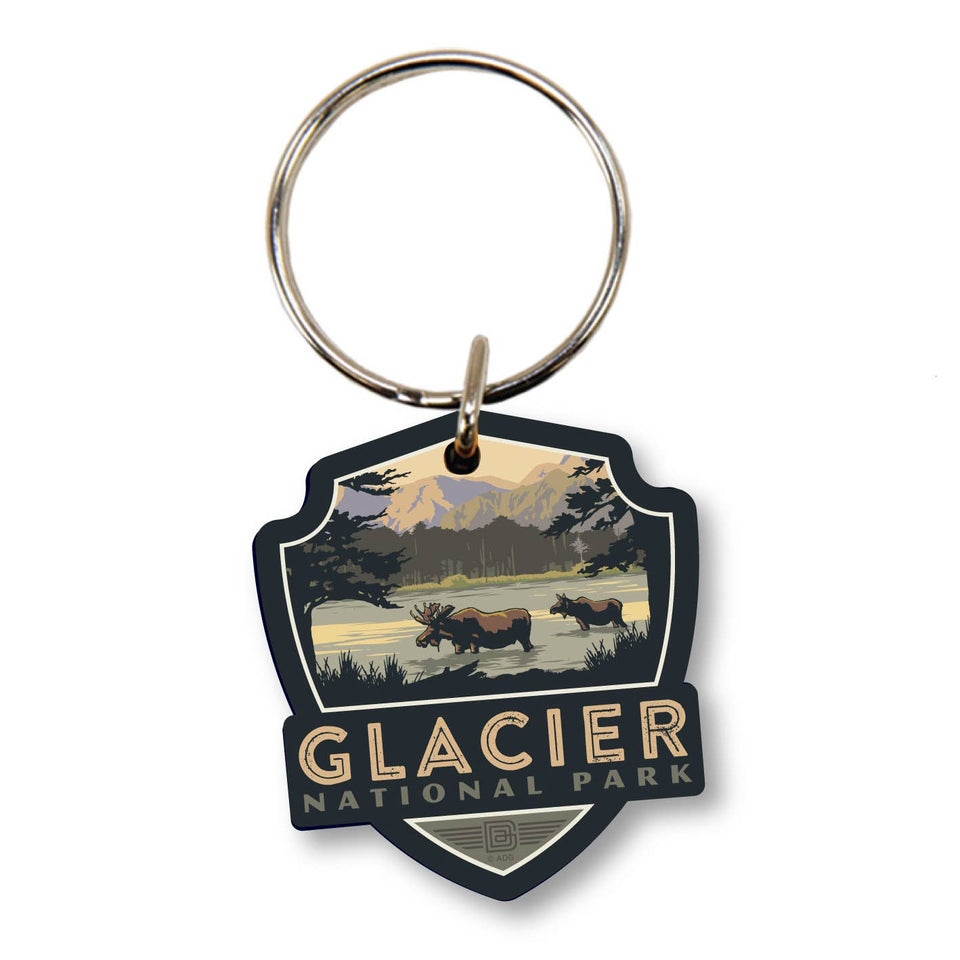 Glacier National Park Moose Wooden Key Ring