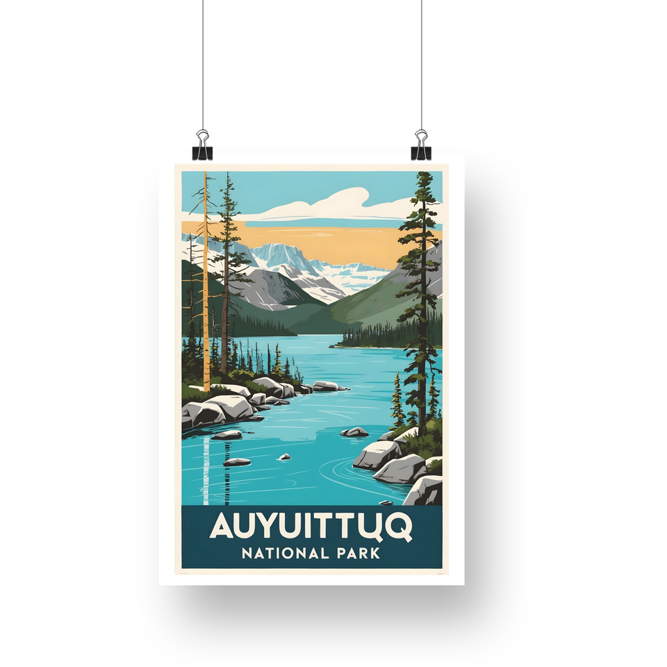 Auyuittuq National Park Poster – Rocky Stream & Glacier Mountains