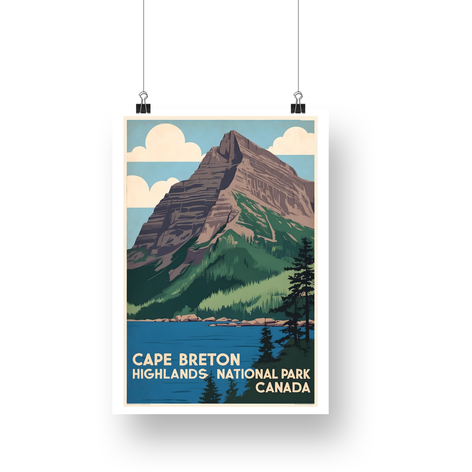 Cape Breton Highlands National Park Poster – Dark Mountain & Forest Lake