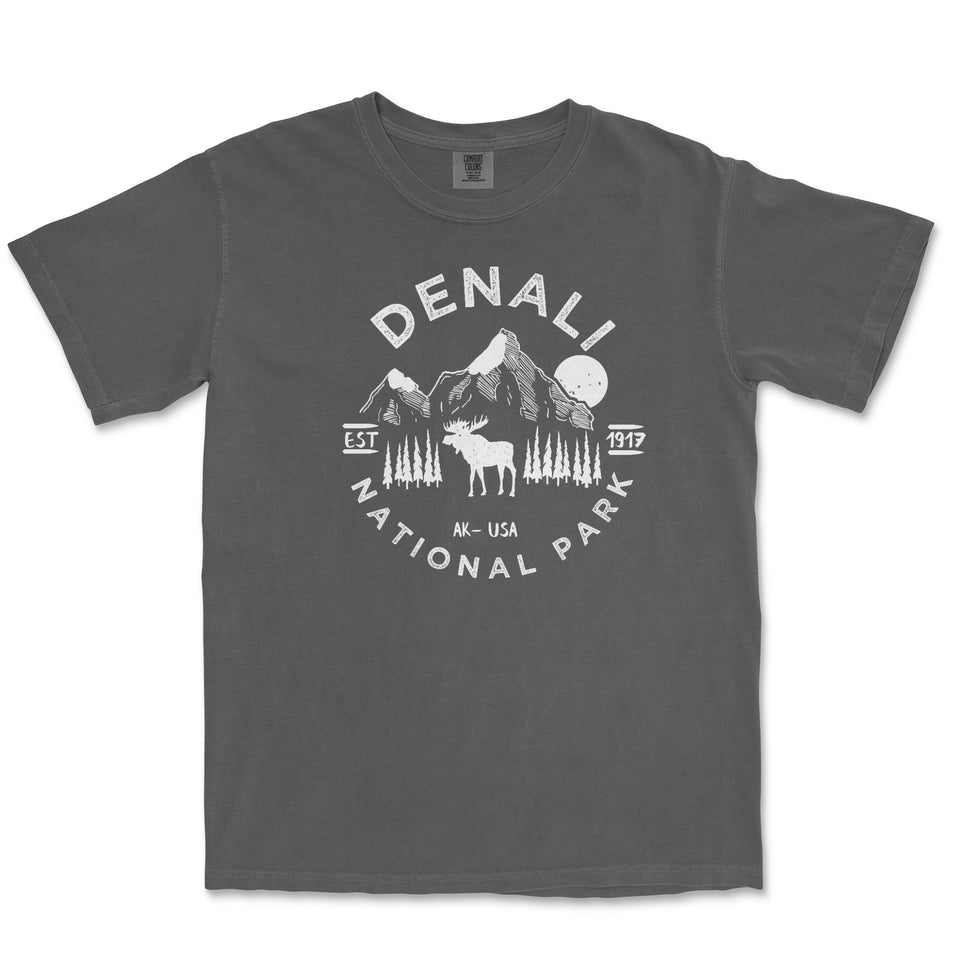 Denali National Park Comfort Colors T-Shirt – Caribou Mountain Emblem