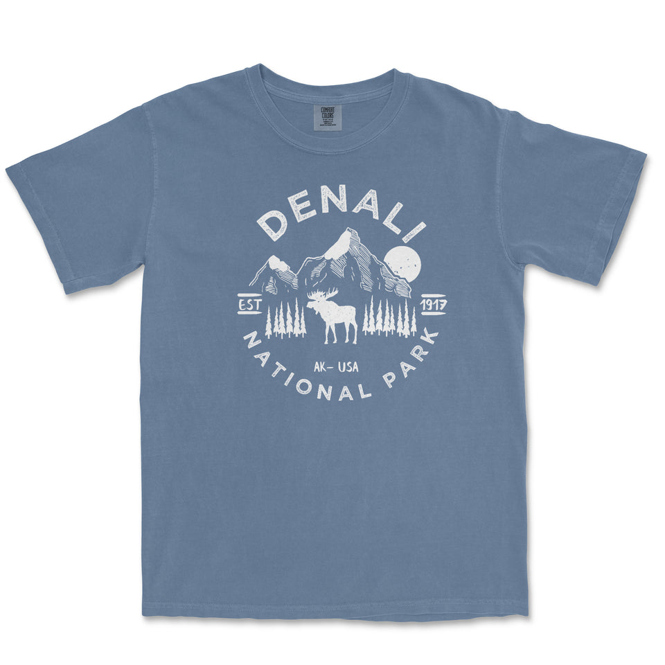 Denali National Park Comfort Colors T-Shirt – Caribou Mountain Emblem