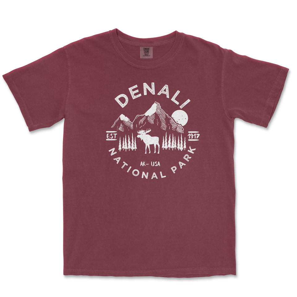 Denali National Park Comfort Colors T-Shirt – Caribou Mountain Emblem