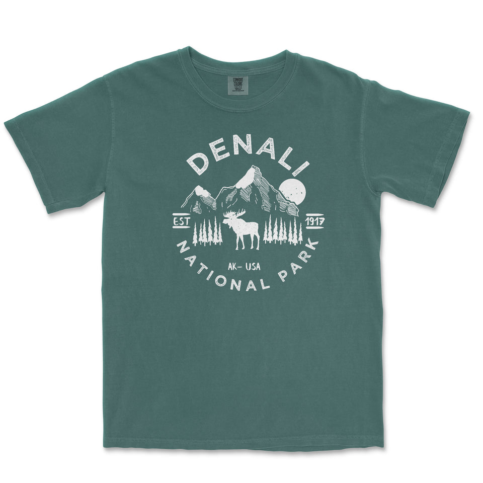 Denali National Park Comfort Colors T-Shirt – Caribou Mountain Emblem
