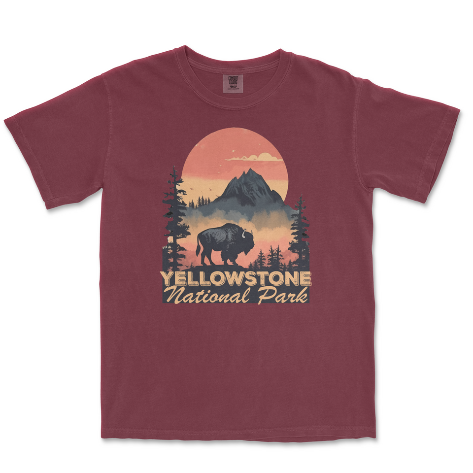 Yellowstone National Park Comfort Colors T-Shirt – Bison Sunset