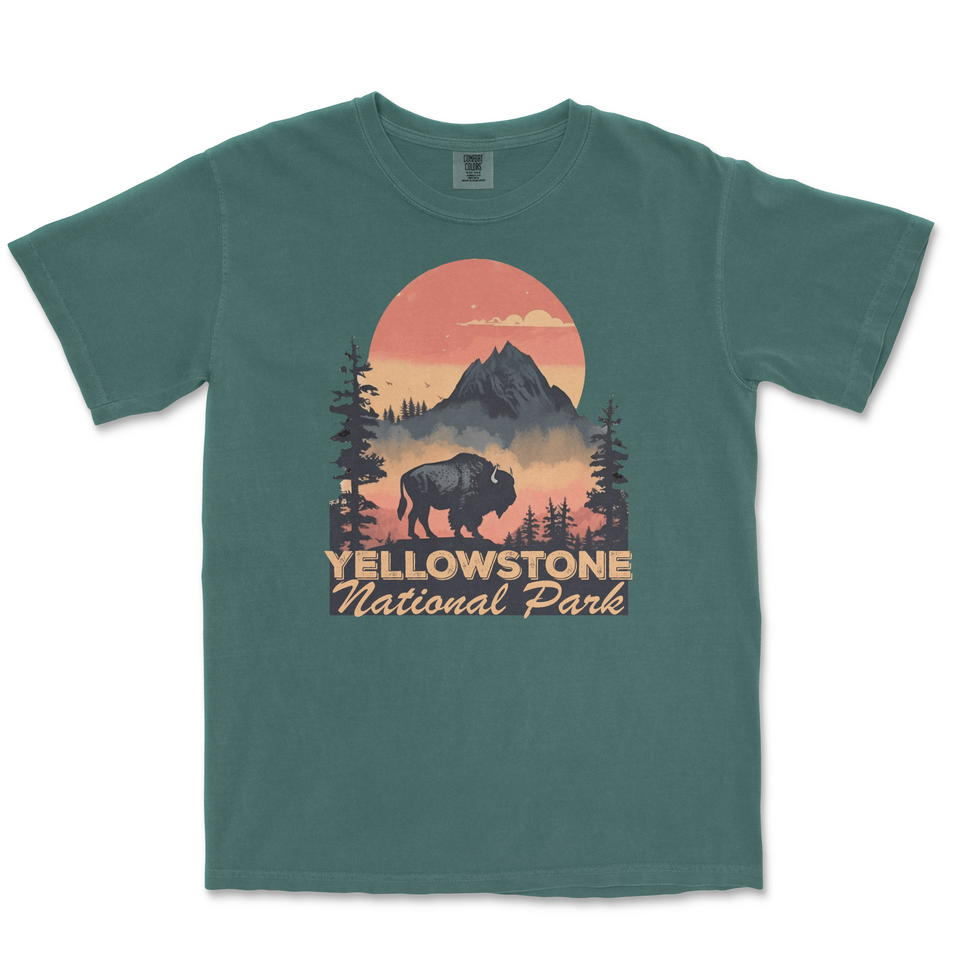 Yellowstone National Park Comfort Colors T-Shirt – Bison Sunset
