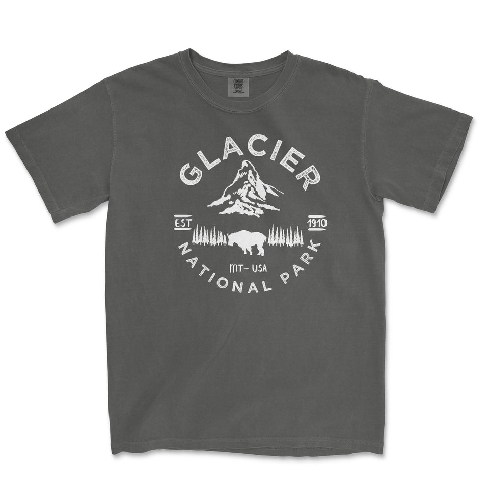 Glacier National Park Comfort Colors T-Shirt – Mountain Goat Emblem