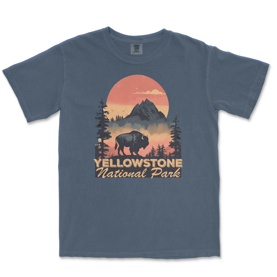 Yellowstone National Park Comfort Colors T-Shirt – Bison Sunset