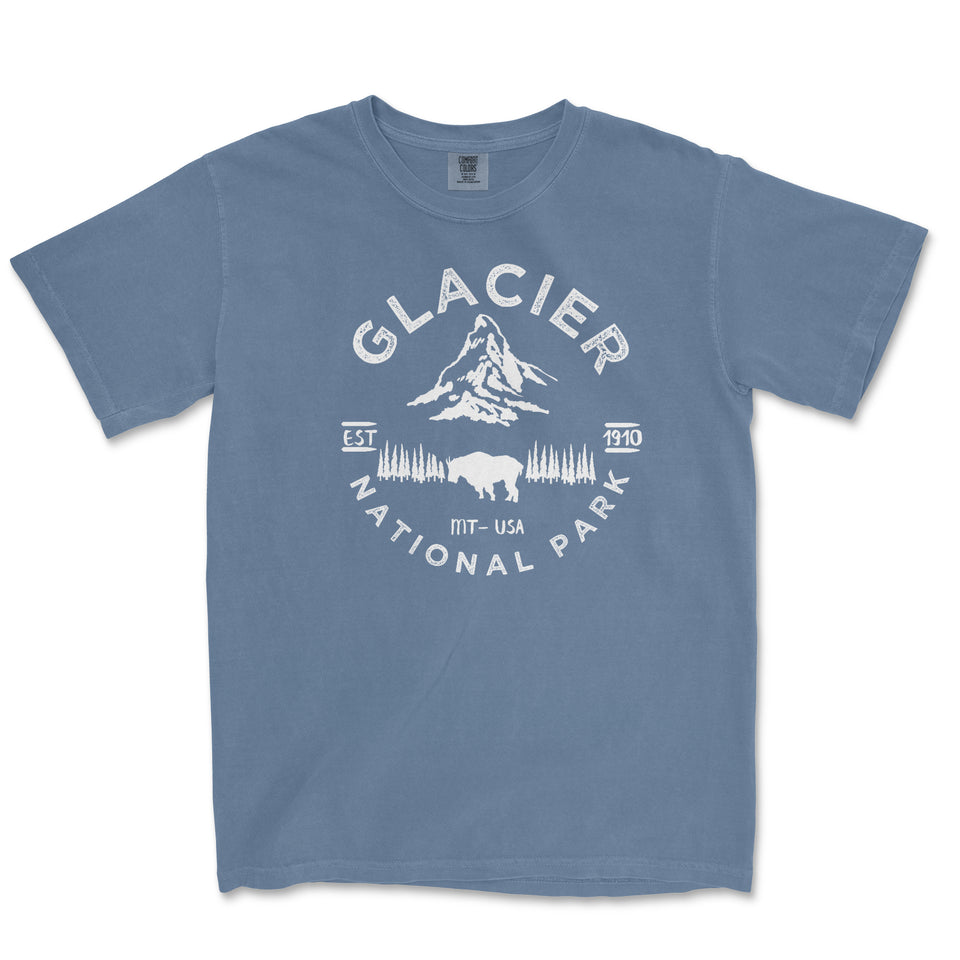 Glacier National Park Comfort Colors T-Shirt – Mountain Goat Emblem