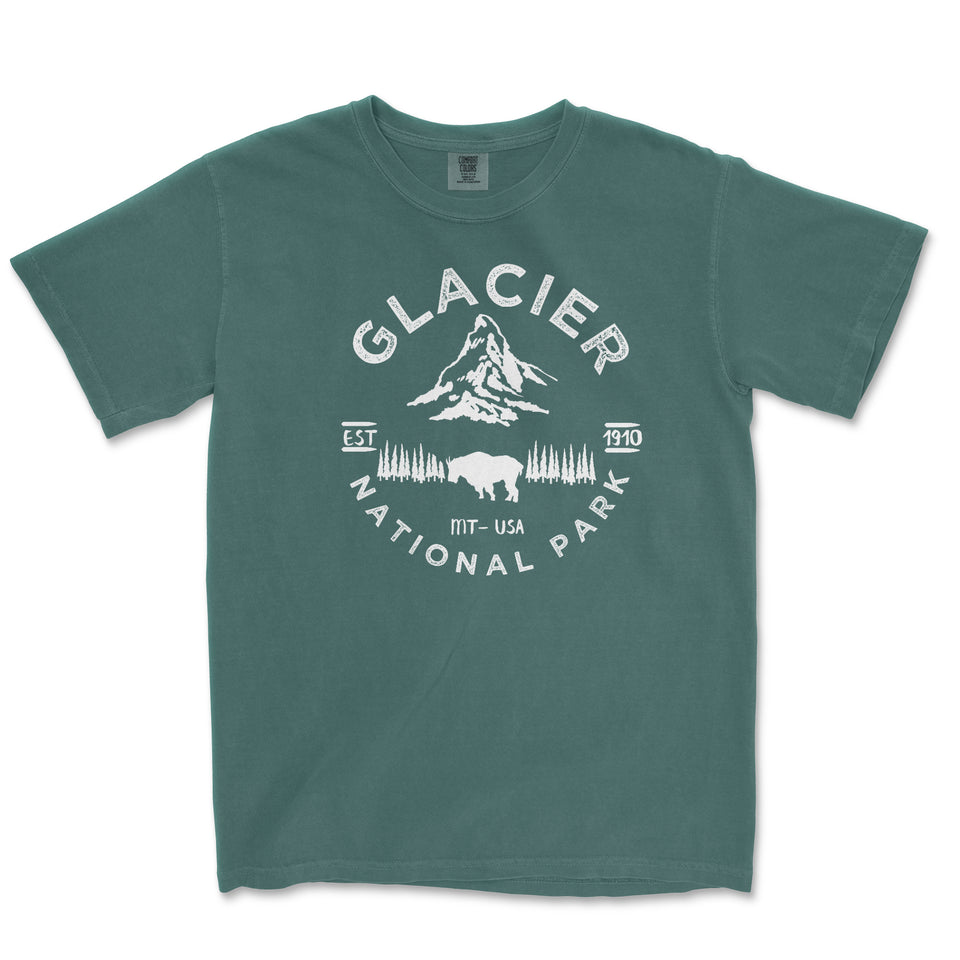 Glacier National Park Comfort Colors T-Shirt – Mountain Goat Emblem