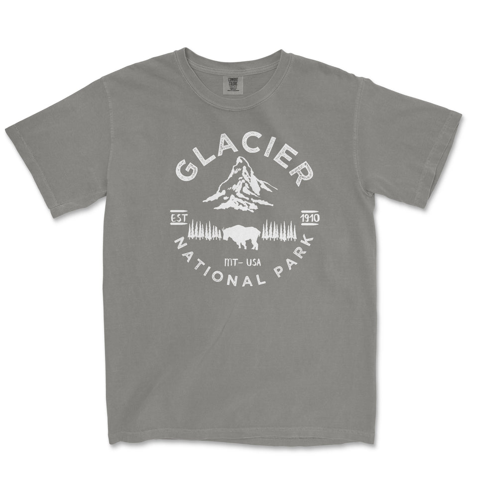Glacier National Park Comfort Colors T-Shirt – Mountain Goat Emblem