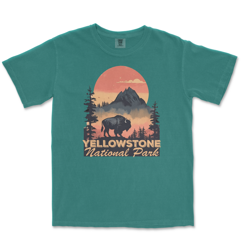 Yellowstone National Park Comfort Colors T-Shirt – Bison Sunset