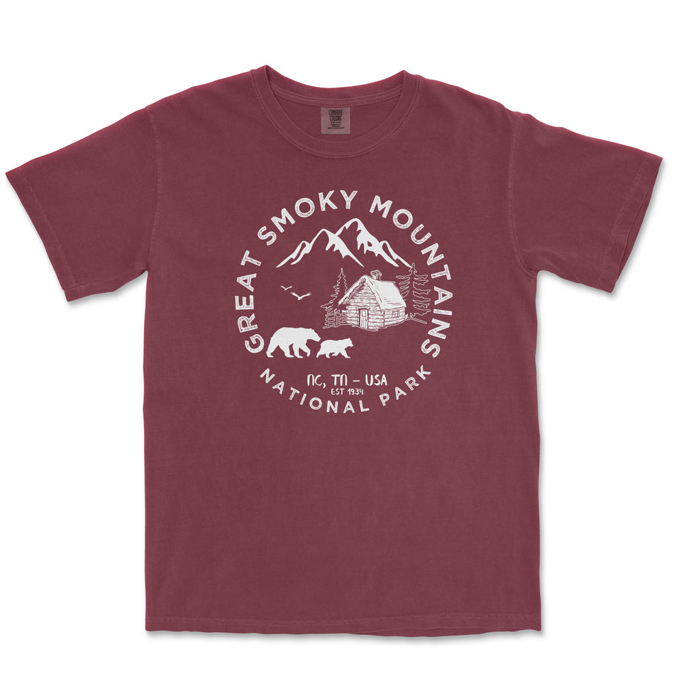 Great Smoky Mountains National Park Comfort Colors T-Shirt – Bears and Cabin