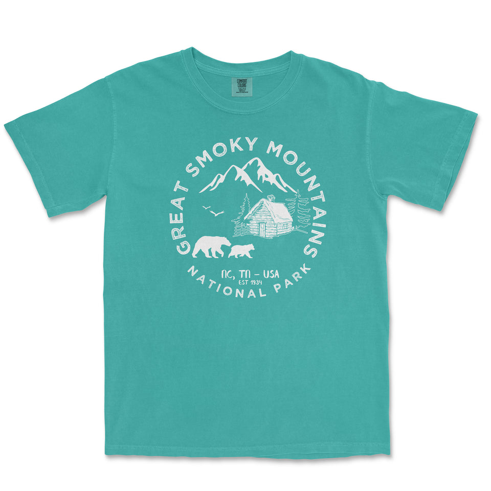 Great Smoky Mountains National Park Comfort Colors T-Shirt – Bears and Cabin