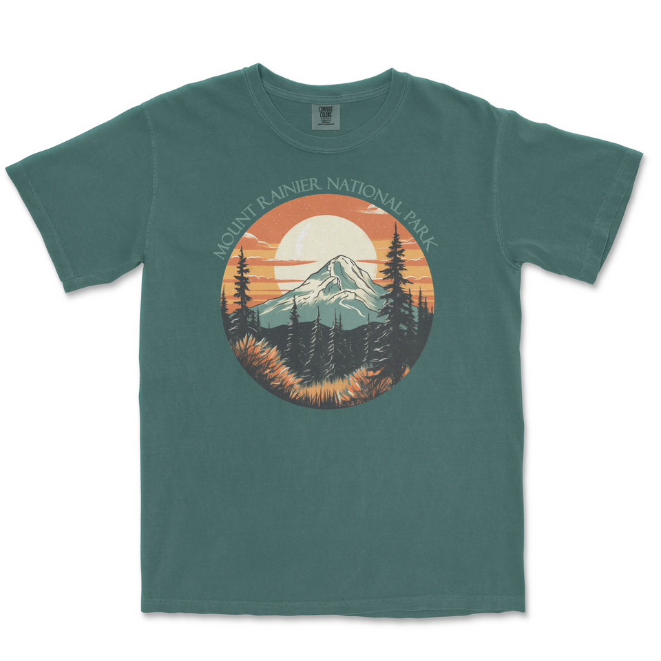 Mount Rainier National Park Comfort Colors T-Shirt – Mountain Sunset Circle