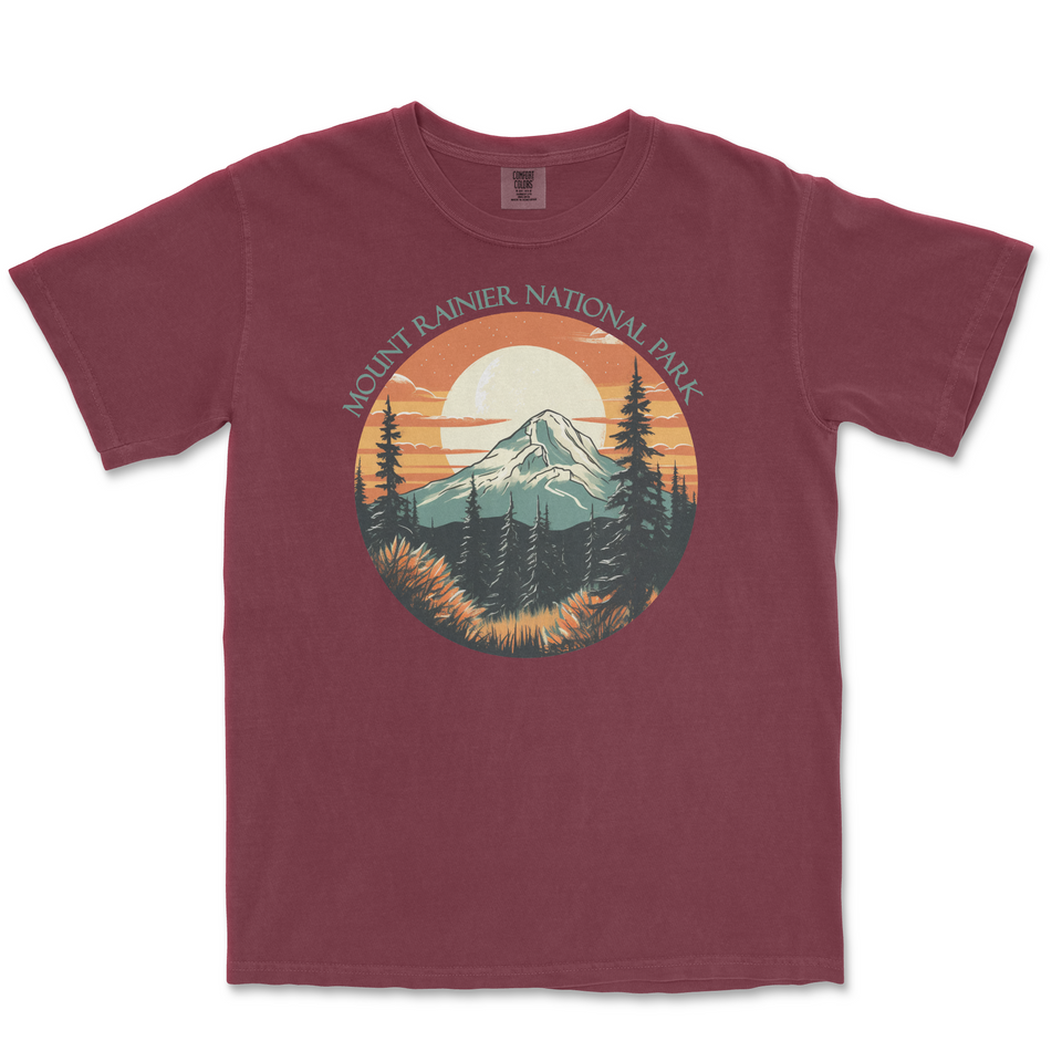 Mount Rainier National Park Comfort Colors T-Shirt – Mountain Sunset Circle