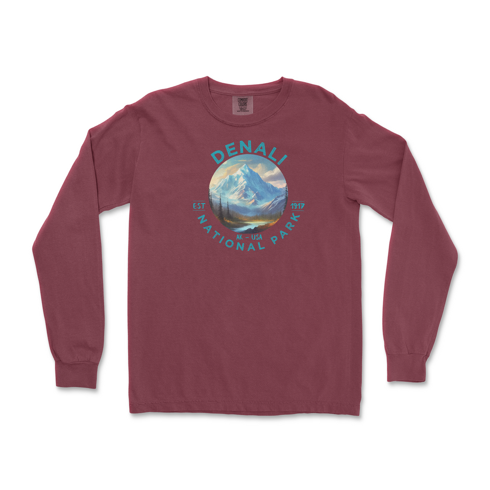 Denali National Park Comfort Colors Long Sleeve T-Shirt – Mountain Landscape Circle