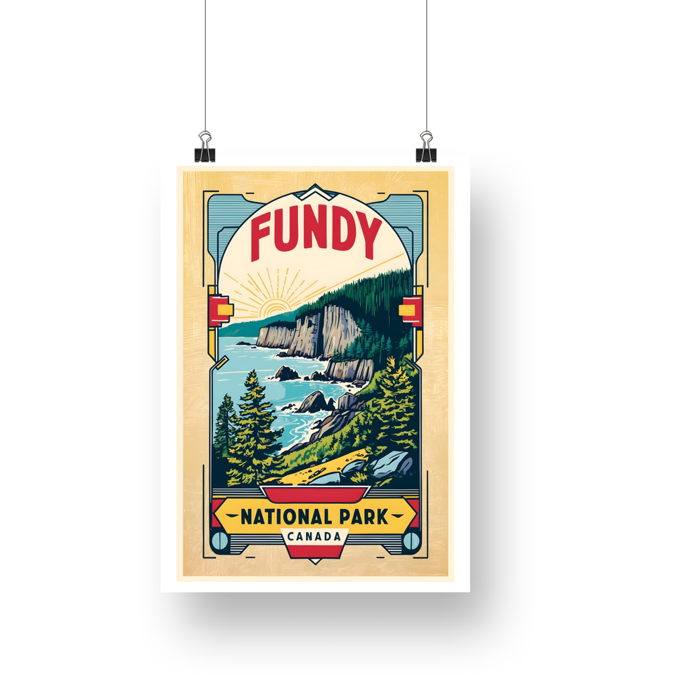 Fundy National Park Poster – Coastal Cliffs & Decorative Border