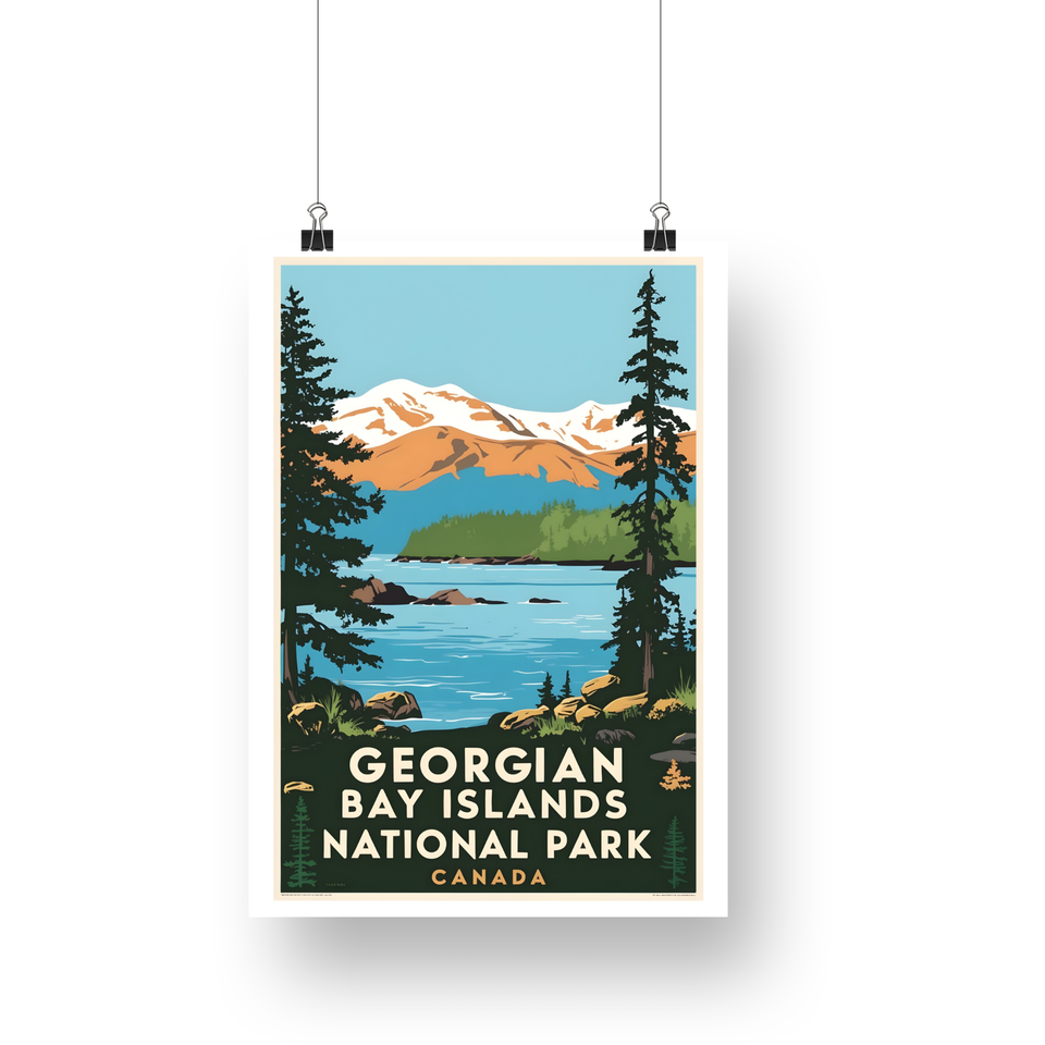 Georgian Bay Islands National Park Poster – Island Lake & Snowy Skyline