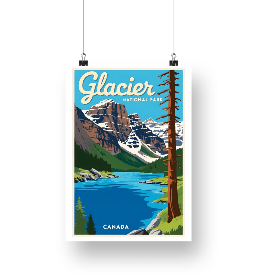 Glacier National Park Canada Poster – Blue Alpine Lake & Snowy Ridges