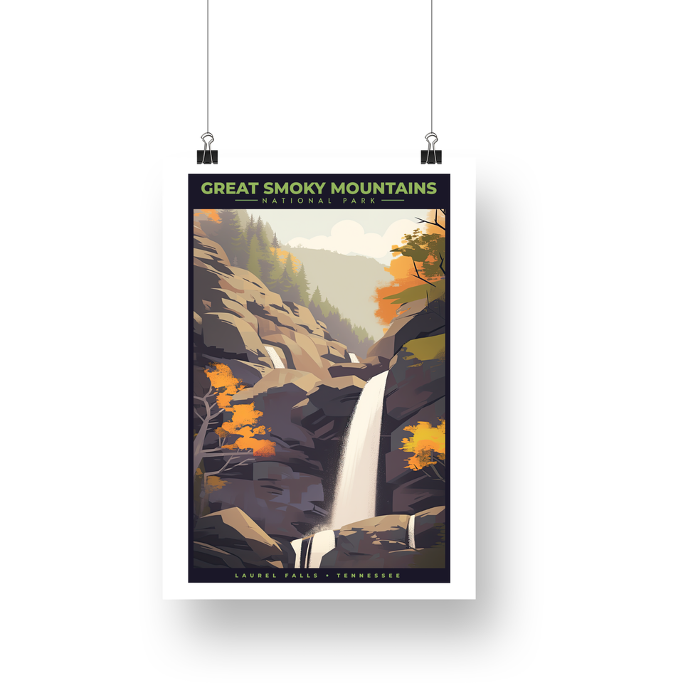 Laurel Falls - Great Smoky Mountains National Park Poster – Autumn Gorge & Waterfall