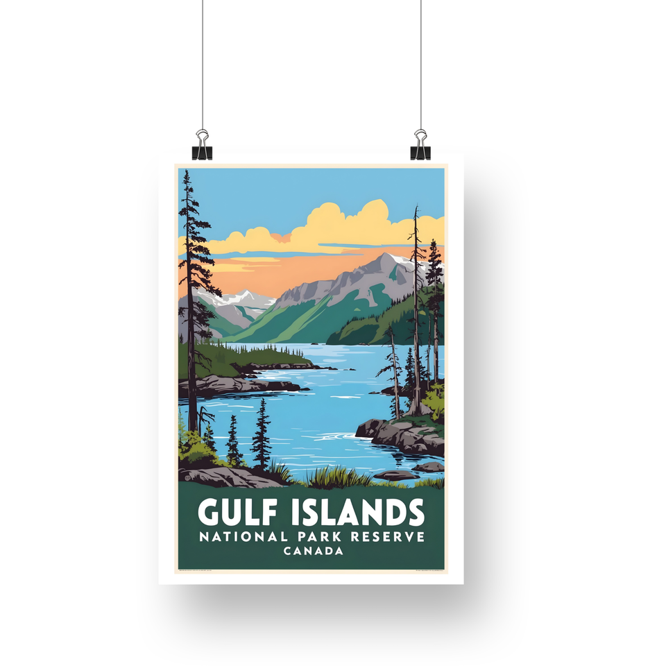Gulf Islands National Park Poster – Island Waterway & Pink Sky