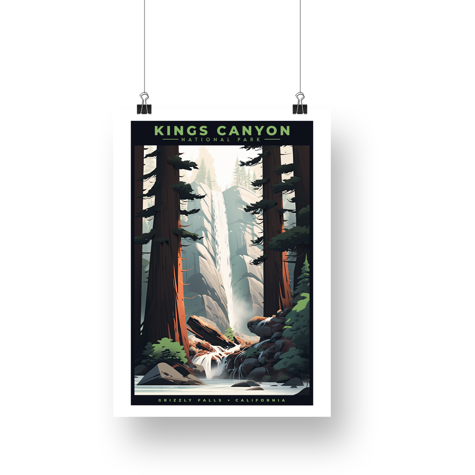 Grizzly Falls - Kings Canyon National Park Poster – Giant Trees & Woodland Falls