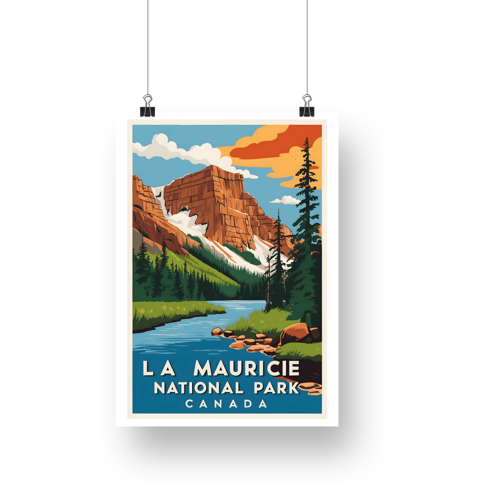 La Mauricie National Park Poster – Red Cliffs & Blue Lake