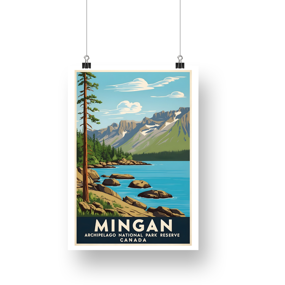 Mingan Archipelago National Park Poster – Blue Shore & Distant Peaks
