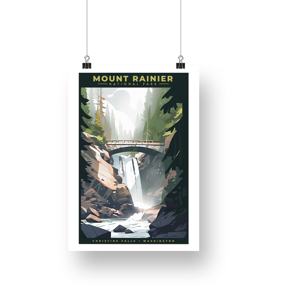 Christine Falls - Mount Rainier National Park Poster – Stone Bridge & Mountain Falls