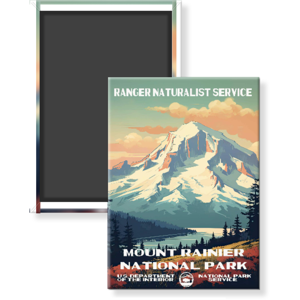 Mount Rainier National Park Magnet – Vintage WPA Style