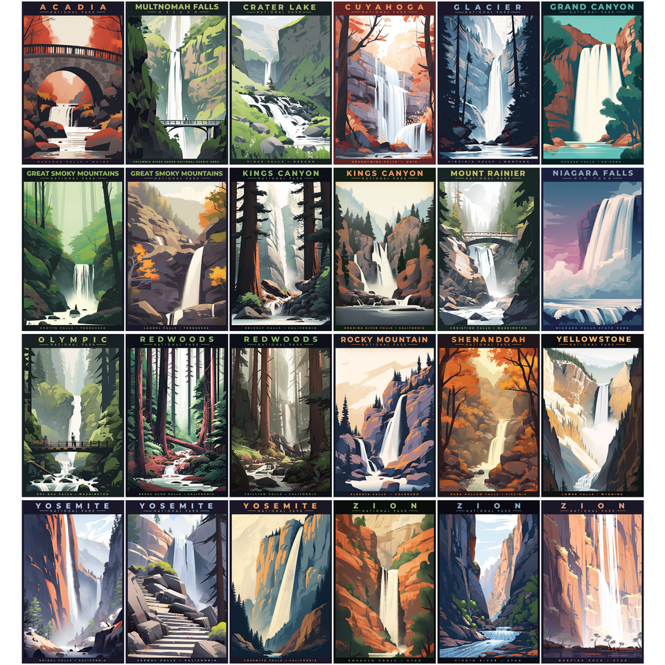 Waterfalls of the National Parks Magnet Collection