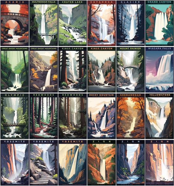 Waterfalls of the National Parks Magnet Collection