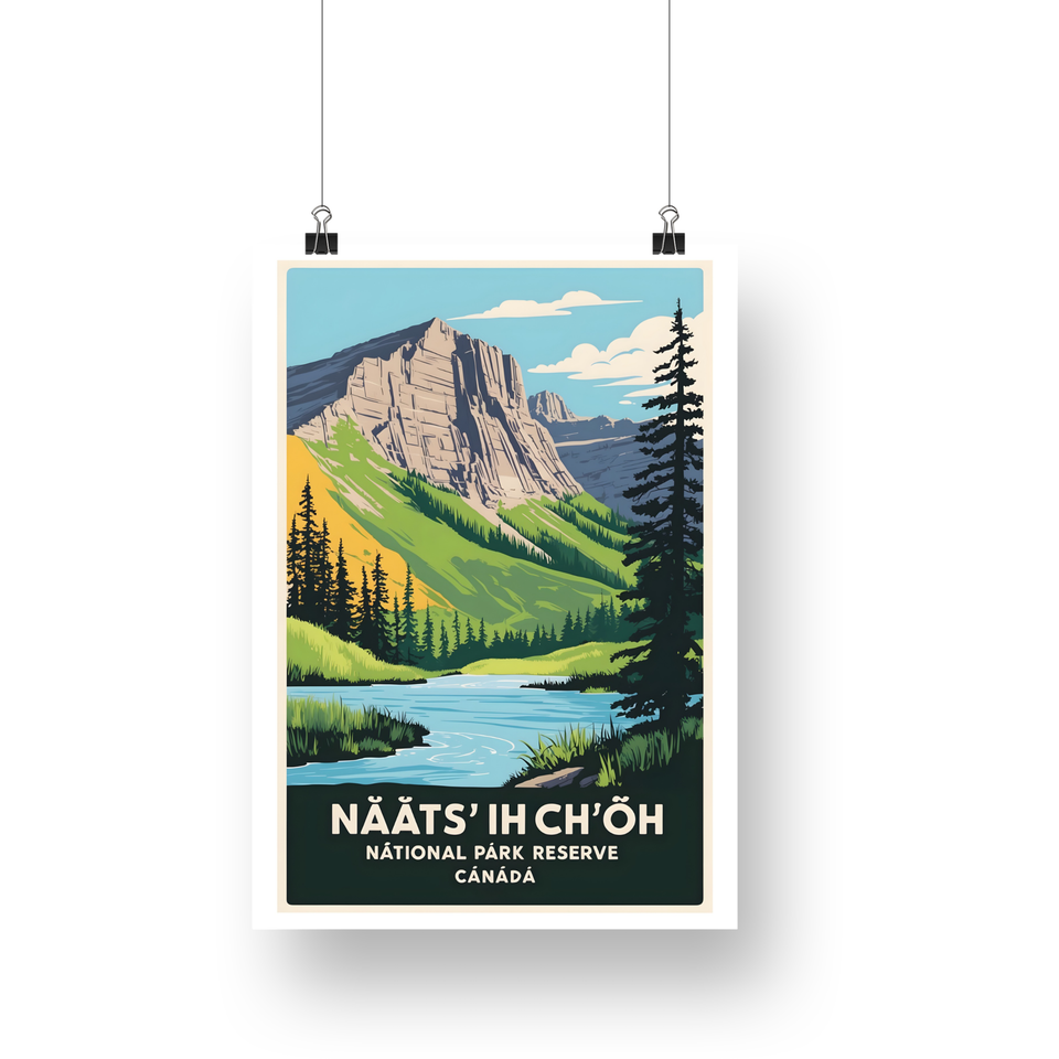 Nááts'ihch'oh National Park Poster – Green Valley & Towering Cliffs