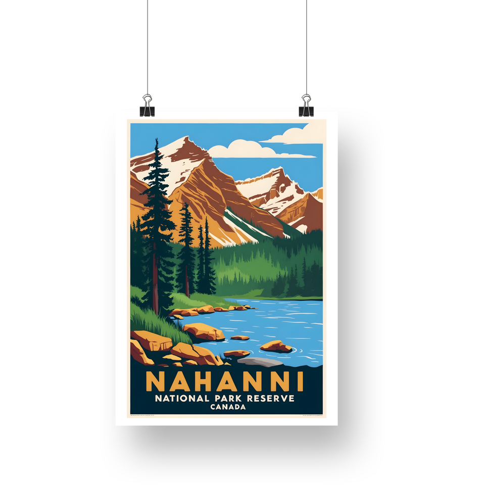 Nahanni National Park Poster – Golden Mountains & Blue Lake