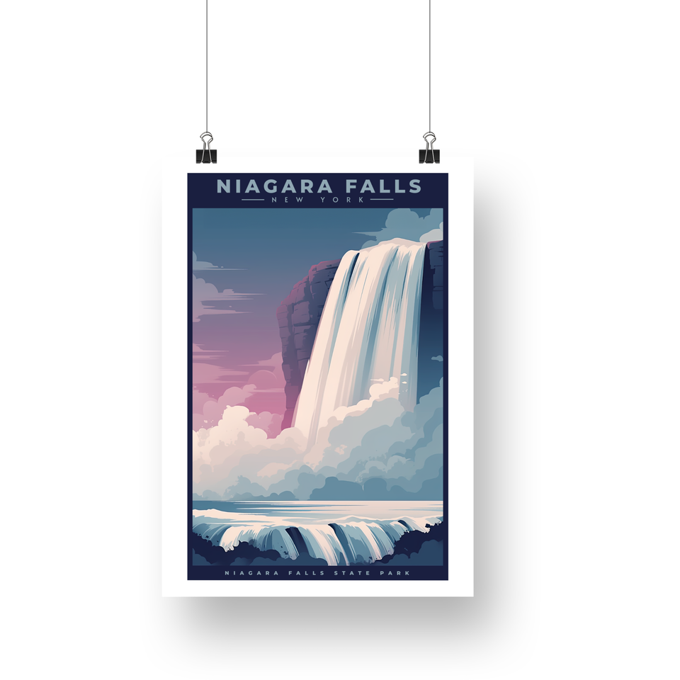 Niagara Falls State Park, New York Poster – Purple Sky & Waterfall Cascade