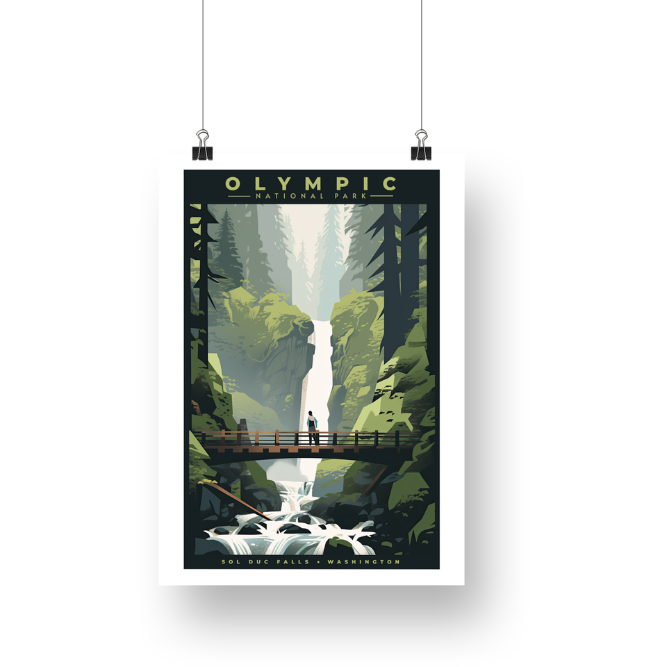 Sol Duc Falls - Olympic National Park Poster – Rainforest Bridge & Waterfall