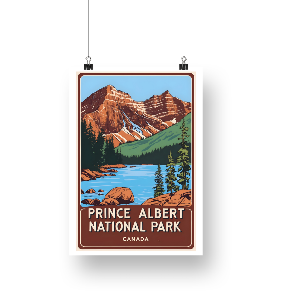Prince Albert National Park Poster – Red Mountain & Blue Lake