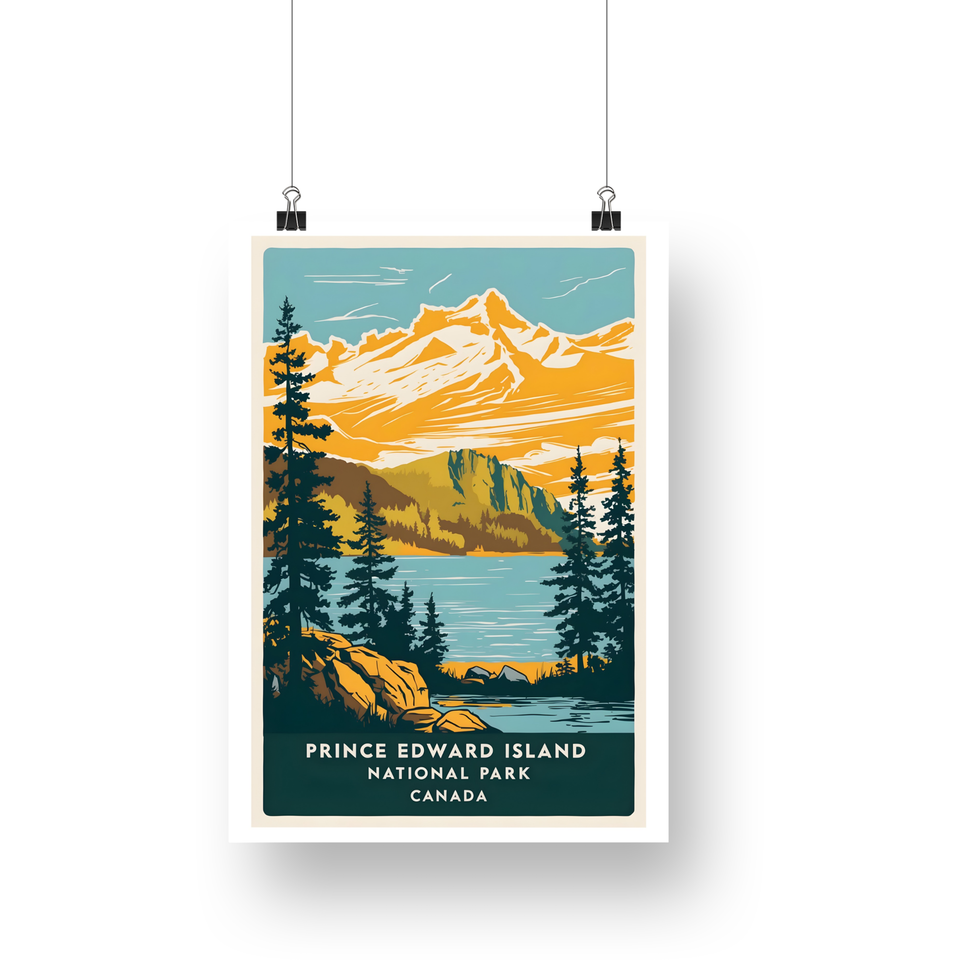 Prince Edward Island National Park Poster – Golden Peaks & Forest Lake