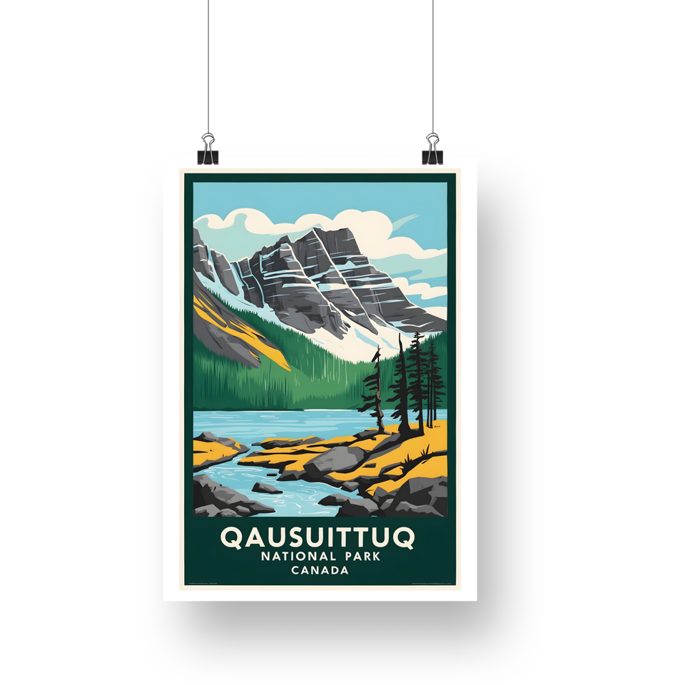 Qausuittuq National Park Poster – Rocky River & Snowy Peaks